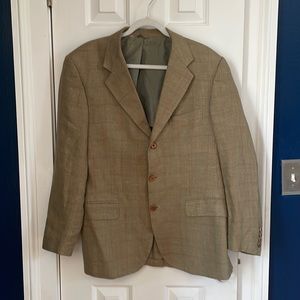 Light Olive green w subtle red window pane. Women love this jacket, party on!